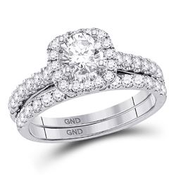 Round Diamond Bridal Wedding Ring Band Set 1-1/2 Cttw 14kt White Gold - REF-247Y9N