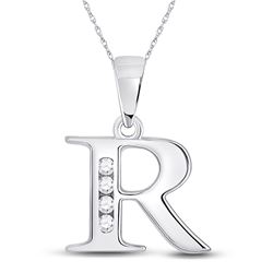 Womens Round Diamond R Initial Letter Pendant 1/20 Cttw 10kt White Gold - REF-7H5R