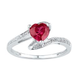 Womens Heart Lab-Created Ruby Band Ring 1 Cttw Size 8 10kt White Gold - REF-12M5H