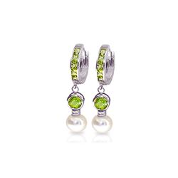 Genuine 4.3 ctw Peridot & Pearl Earrings 14KT White Gold - REF-48X3M