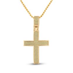 Mens Round Yellow Color Enhanced Diamond Cross Charm Pendant 1/2 Cttw 10kt Yellow Gold - REF-25W9K