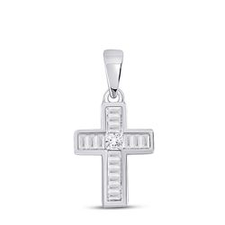 Womens Princess Diamond Cross Pendant 1/3 Cttw 10kt White Gold - REF-13H5R