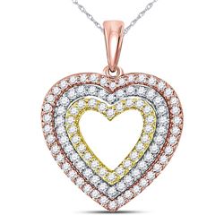 Womens Round Diamond Triple Heart Pendant 1/2 Cttw 10kt Tri-Tone Gold - REF-32X5A