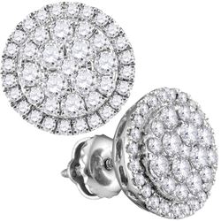 Womens Round Diamond Circle Cluster Earrings 1-1/2 Cttw 14kt White Gold - REF-104W9K