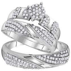 His Hers Round Diamond Cluster Matching Wedding Set 3/4 Cttw 10kt White Gold - REF-55R9X