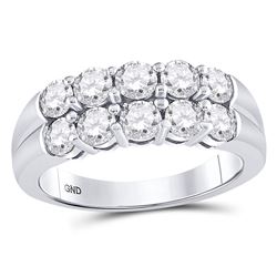 Womens Round Diamond 2-Row Anniversary Band Ring 1-1/2 Cttw 14kt White Gold - REF-214W9K