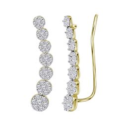 Womens Round Diamond Cluster Climber Earrings 1/2 Cttw 10kt Yellow Gold - REF-35R5X