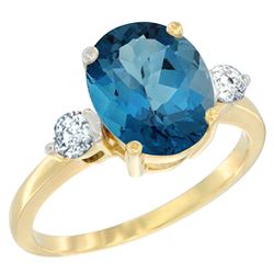 2.60 CTW London Blue Topaz & Diamond Ring 14K Yellow Gold - REF-69W3F