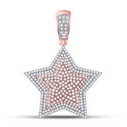 Mens Round Diamond Star Charm Pendant 1-5/8 Cttw 10kt Two-tone Gold - REF-71H9R