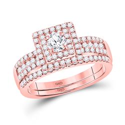 Round Diamond Bridal Wedding Ring Band Set 7/8 Cttw 14kt Rose Gold - REF-76X5A