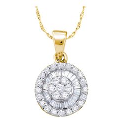 Womens Round Diamond Framed Flower Cluster Pendant 5/8 Cttw 14kt Yellow Gold - REF-28W5K