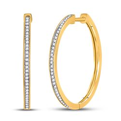 Womens Round Diamond Hoop Earrings 1/4 Cttw 10kt Yellow Gold - REF-21X5A