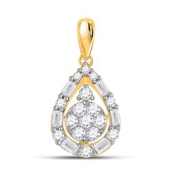 Womens Round Diamond Teardrop Cluster Pendant 1/2 Cttw 14kt Yellow Gold - REF-32F5W