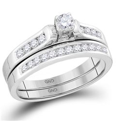 Round Diamond Bridal Wedding Ring Band Set 1/2 Cttw 14kt White Gold - REF-52H9R