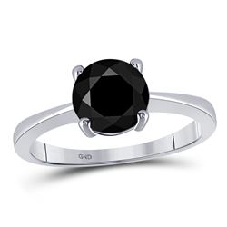 Round Black Color Enhanced Diamond Solitaire Bridal Wedding Ring 2-1/2 Cttw 10kt White Gold - REF-37