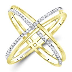 Womens Round Diamond Crossover Band Ring 1/3 Cttw 10kt Yellow Gold - REF-25R9X