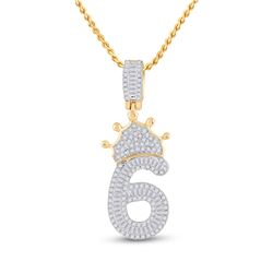 Mens Baguette Diamond Number 6 Crown Charm Pendant 3/4 Cttw 10kt Yellow Gold - REF-28Y5N