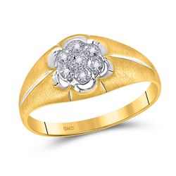 Mens Round Diamond Matte Flower Cluster Ring .02 Cttw 10kt Yellow Gold - REF-12W9K