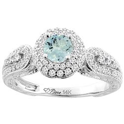 0.92 CTW Aquamarine & Diamond Ring 14K White Gold - REF-89H9M