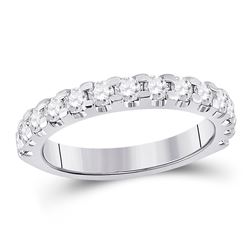 Womens Round Diamond Single Row Anniversary Ring 1 Cttw 14kt White Gold - REF-74A9M