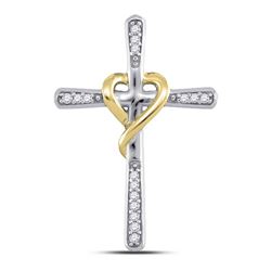 Womens Round Diamond Cross Pendant 1/20 Cttw 10kt Two-tone Gold - REF-7A5M