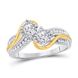 Round Diamond 2-stone Bridal Wedding Engagement Ring 1/2 Cttw 14kt Two-tone Gold - REF-67A5M