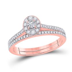 Round Diamond Oval Bridal Wedding Ring Band Set 1/3 Cttw 10kt Rose Gold - REF-27A9M