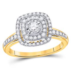 Round Diamond Square Bridal Wedding Engagement Ring 1/2 Cttw 14kt Yellow Gold - REF-54K5Y