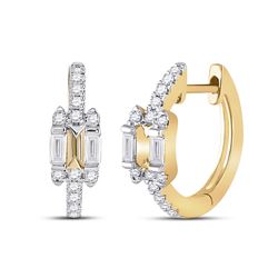 Womens Baguette Diamond Hoop Earrings 1/3 Cttw 14kt Yellow Gold - REF-43K5Y