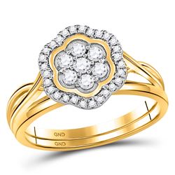 Round Diamond Bridal Wedding Ring Band Set 1/3 Cttw 10kt Yellow Gold - REF-30A9M