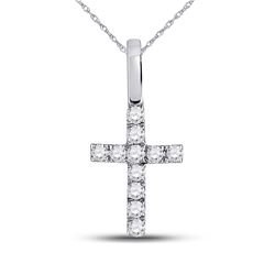 Womens Round Diamond Dainty Cross Pendant 1/10 Cttw 14kt White Gold - REF-5N9F