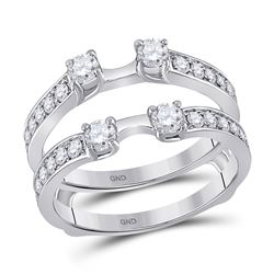 Womens Round Diamond Wedding Wrap Ring Guard Enhancer 1 Cttw 14kt White Gold - REF-85R9X