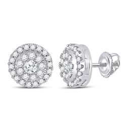 Womens Round Diamond Halo Earrings 1/2 Cttw 10kt White Gold - REF-32N5F