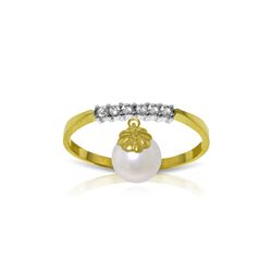 Genuine 2.1 ctw Pearl & Diamond Ring 14KT Yellow Gold - REF-33N7R