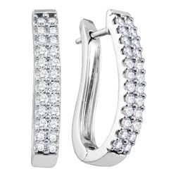 Round Pave-set Diamond 2-row Womens Oblong Hoop Earrings 1 Cttw 14k White Gold - REF-74N9F