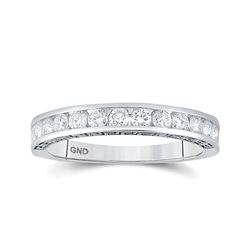 Womens Round Diamond Wedding Band 1/2 Cttw 14kt White Gold - REF-38F9W