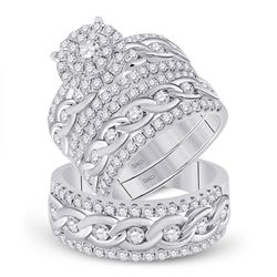 His Hers Round Diamond Halo Matching Wedding Set 2-7/8 Cttw 14kt White Gold - REF-219A5M