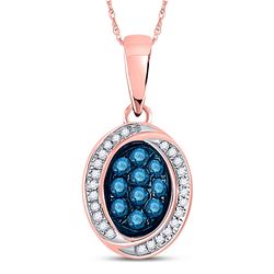 Womens Round Blue Color Enhanced Diamond Oval Pendant 1/3 Cttw 10kt Rose Gold - REF-19W9K