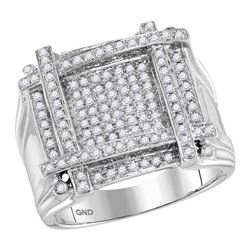 Mens Round Diamond Square Cluster Ring 3/4 Cttw 10kt White Gold - REF-78N5F