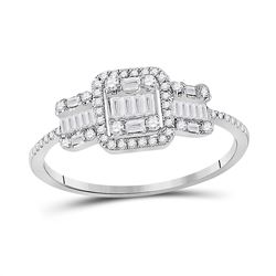 Womens Baguette Diamond Triple Cluster Ring 3/8 Cttw 14kt White Gold - REF-40F9W