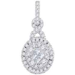 Womens Princess Round Diamond Cluster Pendant 1/2 Cttw 14kt White Gold - REF-41H9R