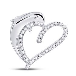 Womens Round Diamond Heart Dolphin Pendant 1/5 Cttw 10kt White Gold - REF-10X5A