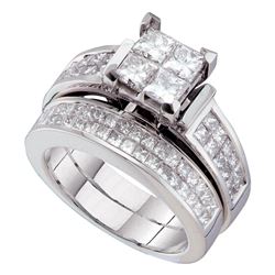 Princess Diamond Bridal Wedding Ring Band Set 2-1/2 Cttw 14kt White Gold - REF-274R5X