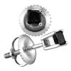 Image 1 : Black Color Enhanced Princess Solitaire Diamond Stud Earrings 1/4 Cttw 14k White Gold - REF-9R5X