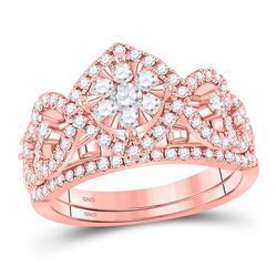 Round Diamond Bridal Wedding Ring Band Set 1 Cttw 14kt Rose Gold - REF-88A9M
