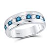 Image 1 : Mens Round Blue Color Enhanced Diamond Band Ring 1 Cttw 10kt White Gold - REF-76H5R
