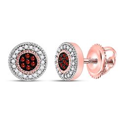 Womens Round Red Color Enhanced Diamond Cluster Earrings 1/8 Cttw 10kt Rose Gold - REF-13X9A