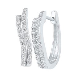 Womens Round Diamond Hoop Earrings 1/5 Cttw 10kt White Gold - REF-17M5H