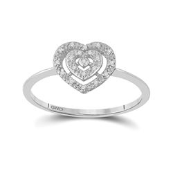 Womens Round Diamond Slender Heart Cluster Ring 1/20 Cttw 10kt White Gold - REF-8A5M