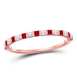 Womens Princess Ruby Diamond Alternating Stackable Band Ring 3/8 Cttw 10kt Rose Gold - REF-15R9X